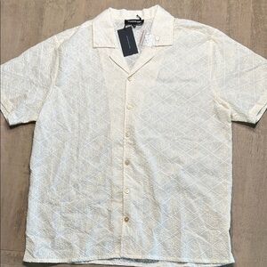 Winward Men's Cream Textured Button Down Shirt